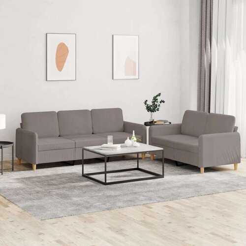  2-dijelni set sofa s jastucima smeđesivi od tkanine Slike