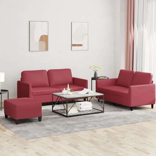  3-dijelni set sofa s jastucima boja vina od umjetne kože Cijene