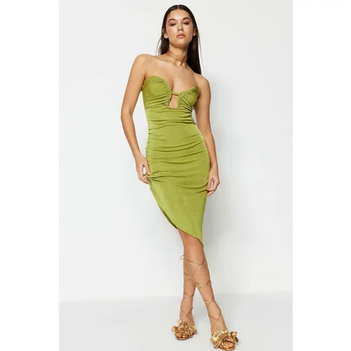Trendyol Light Green Fitted Knitted Evening Dress