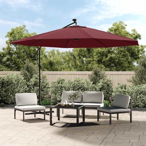  Konzolni vrtni suncobran s LED svjetlima 350 cm bordo Slike