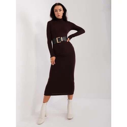 Fashion Hunters Dark brown fitted dress with belt