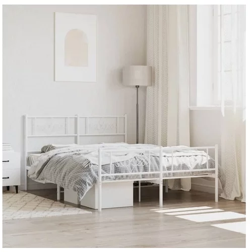 vidaXL Metalni okvir kreveta uzglavlje i podnožje bijeli 150 x 200 cm