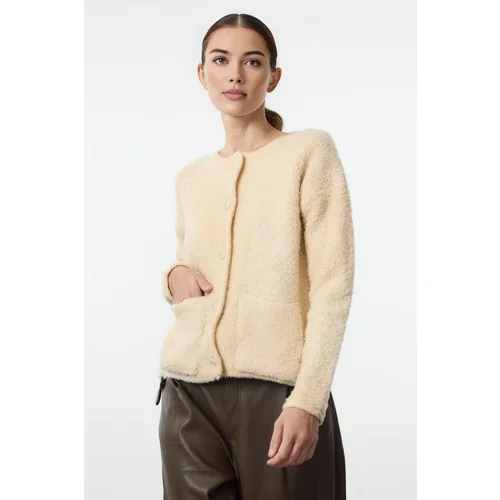  Stone Boucle Pocket Knitwear Cardigan