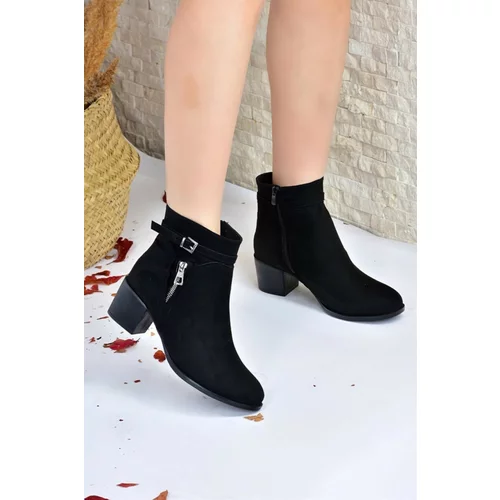 Fox Shoes Women's Black Suede Thick Heeled Boots