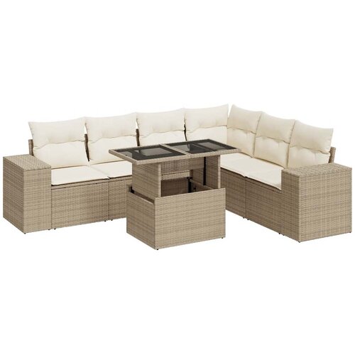 vidaXL 7-dijelni set vrtnih sofa od poliratana s jastucima bež Cijene