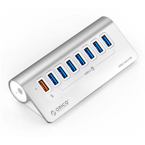 Orico USB-C hub s 7 vhodi, 7x USB-A 3.2 Gen1, 1x USB-A PD, 5Gbps, z napajanjem, aluminij, M3U7Q1-05