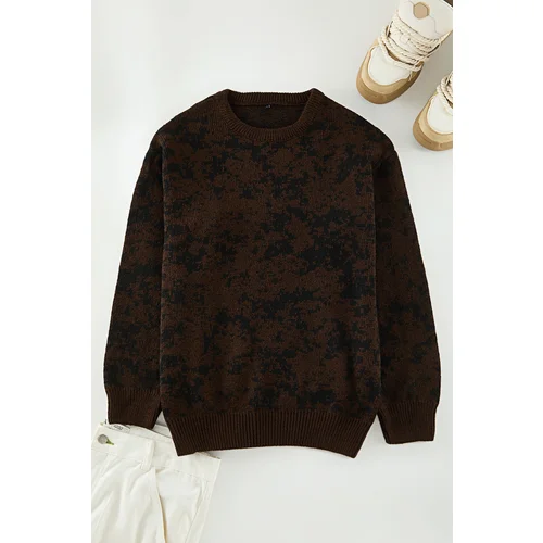 Trendyol Brown Regular Crew Neck Polka Dot Knitwear Sweater