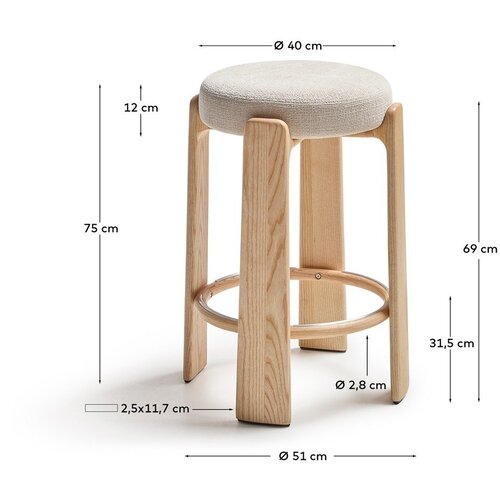 Kave Home Bež/v svetli naravni barvi barsko stol iz masivnega jesena (vi&amp;scaron;ina sedeža 75 cm) Granite &amp;ndash; Slike