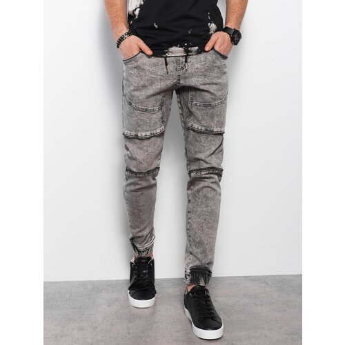 Ombre Men's marbled JOGGERS pants with decorative stitching - gray Slike