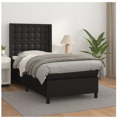  Box spring postelja z vzmetnico črn 100x200 cm umetno usnje