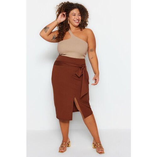 Trendyol Curve Plus Size Skirt - Brown - Midi Slike