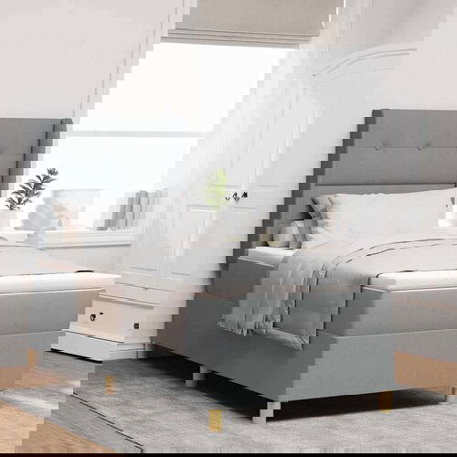 Box Spring Krevet s Madracem i LED Osvjetljenjem Svjetlosiva 100x200 cm Tkanina Cijene