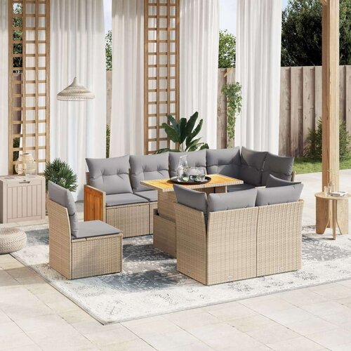 vidaXL 9-dijelni set vrtnih sofa s jastucima bež od poliratana Cijene