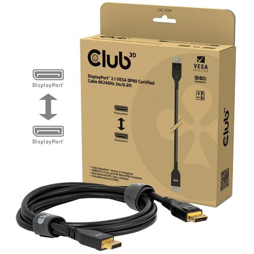 Club3d DisplayPort&amp;trade; 2.1 VESA DP80 Certified Cable 8K240Hz 2m /6.56ft Slike