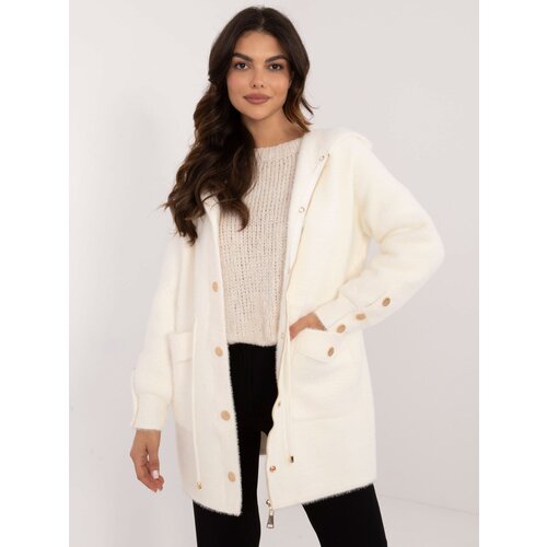 Fashion Hunters Ecru women&amp;#039;s alpaca coat with pockets Slike