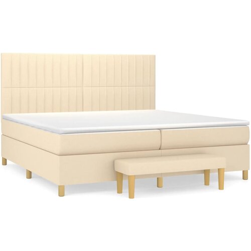 VidaXL Krevet s oprugama i madracem krem 200 x 200 cm od tkanine Slike