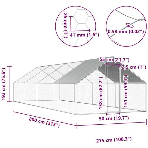  kavez za koko&amp;scaron;i od pocinčanog čelika 2,75 x 8 x 1,92 m Slike