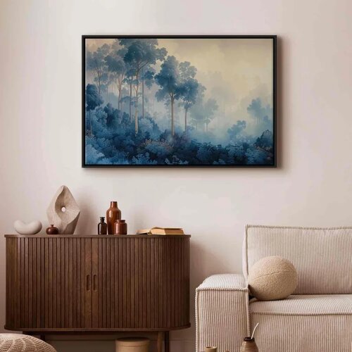  Slika - Landscape with Trees in Illustrative Style Fairy-Tale Blue Forest 60x40 U crnom drvenom okviru Slike