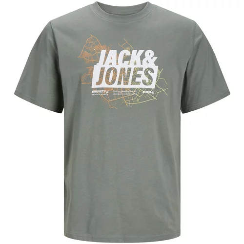 Jack & Jones Majica 'OMAP' oliva / oranžna / bela