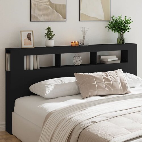 vidaXL LED posteljno vzglavje črno 200x18,5x103,5 cm inženirski les Cene
