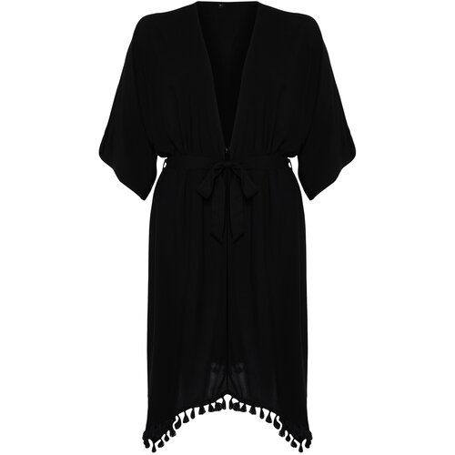 Trendyol Curve Black Tasseled Woven Kimono & Kaftan Slike