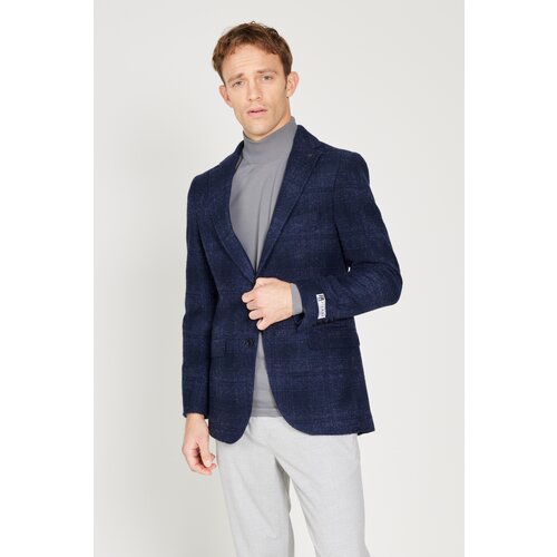 ALTINYILDIZ CLASSICS Men's Navy Blue Slim Fit Slim Fit Mono Collar Woolen Jacket Cene