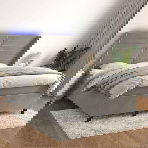  Box spring s madracem LED svjetlosivi 140x200 cm bar&amp;scaron;un Slike