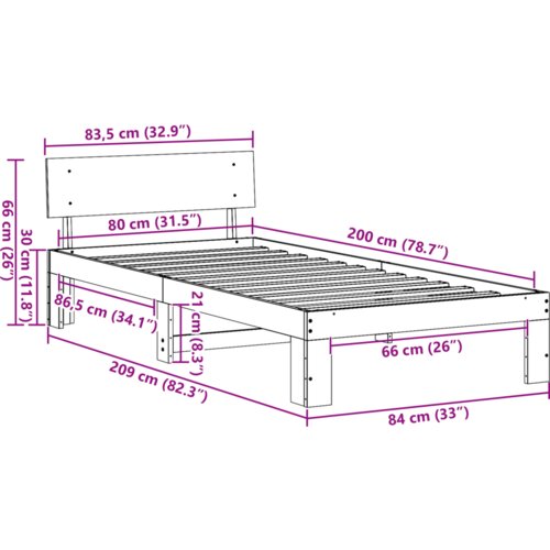  Krevetna konstrukcija s naslonom smeđe voskirana 80x200 cm čvrsti bor Slike
