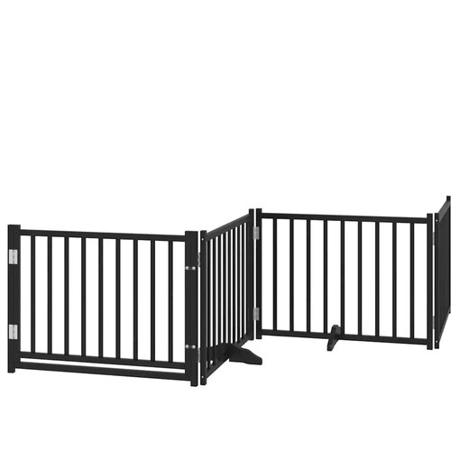  Vrata za pse s vrata&amp;scaron;cima 10 panela sklopiva 800 cm drvo topole Crna 80 x 60 x 2 cm Slike