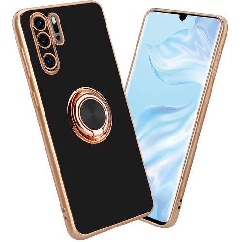 Cadorabo Huawei v sijajnem črni barvi - Zlato z obročem silikonski/TPU ovitek z za&scaron;čito pred kamero in držalo magnetnega avtomobila, (20602796) Cene