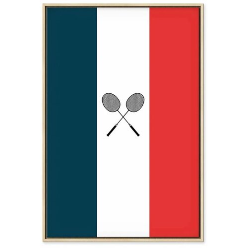  Slika - Black Badminton Rackets Against the Backdrop of the French Flag 80x120 U prirodnom drvenom okviru Slike