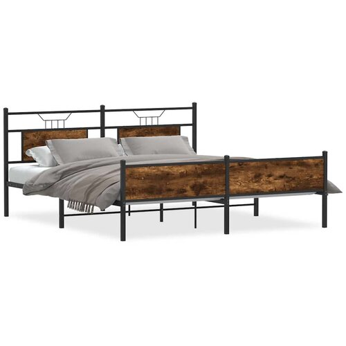 vidaXL Kovinski posteljni okvir brez vzmetnice dimljen hrast 160x200cm, (21829011) Cene