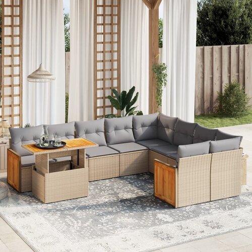 vidaXL 10-dijelni set vrtnih sofa s jastucima bež od poliratana Cijene