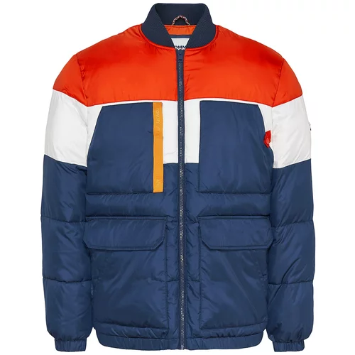 Tommy Jeans Prehodna jakna temno modra / svetlo oranžna / svetlo rdeča / bela