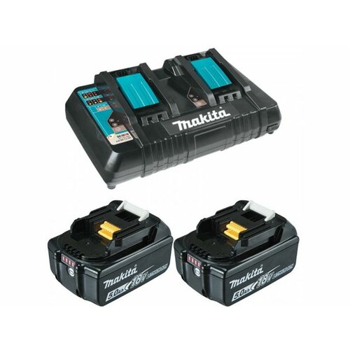 Makita SET 10 - 2 baterije 18V 5.0Ah BL1850B + dupli punjač DC18RD Slike