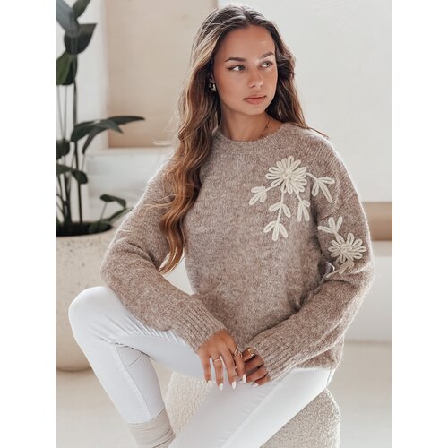 DStreet Damski sweter z aplikacją kwiatów GIRLHERBAL beżowy Cene