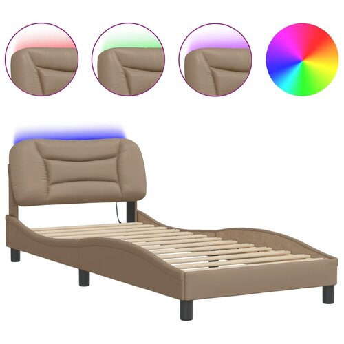 VidaXL Posteljni okvir z LED lučkami kapučino 90x200 cm umetno usnje, (21112246) Slike