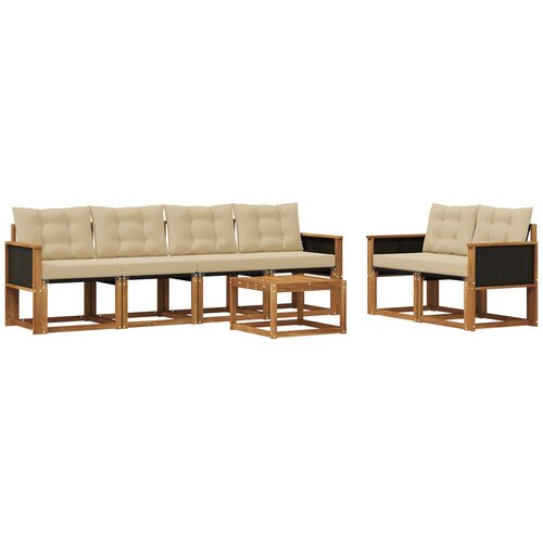 vidaXL Zunanja garnitura za sedenje z blazino 7 pcs Naravna in bež, (5000270580) Cene
