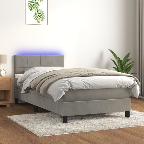VidaXL Krevet box spring s madracem LED svjetlosivi 90x190 cm bar&amp;scaron;un Slike