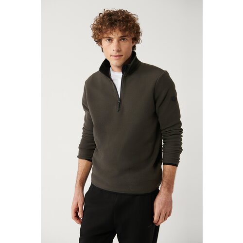 Avva Men's Anthracite Fleece Sweatshirt Stand Collar Cold Resistant Half Zipper Standard Fit Regular Cut Slike
