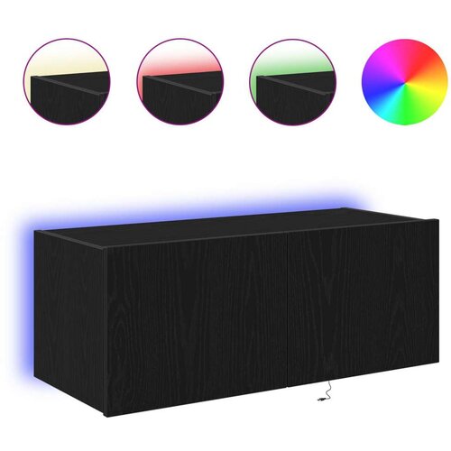  zidna jedinica s LED svjetlima crna hrast 80x35x31 cm Slike