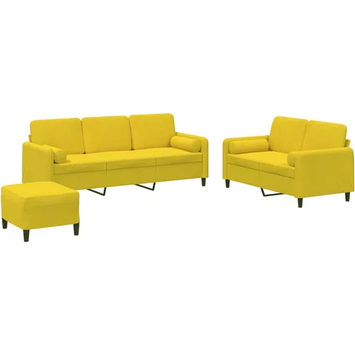 vidaXL 3-dijelni set sofa s jastucima žuti baršunasti