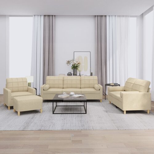  4-dijelni set sofa s jastucima krem od tkanine Cene