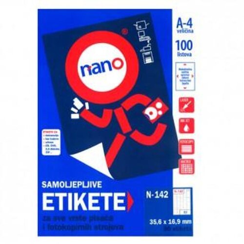 NANO Etikete za laserske i ink-jet pisače, odljepljive , N-142, 35,6x16,9 mm, 100/1 Cijene