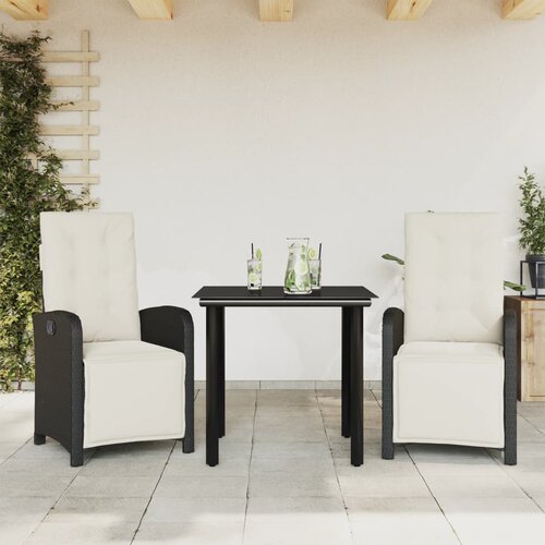 VidaXL Bistro garnitura 3-delna z blazinami črn poli ratan Slike