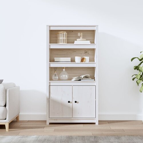 The Living Store Visoka omarica bela 80x35x154 cm trdna borovina - Visoka Omara, (21435316) Slike