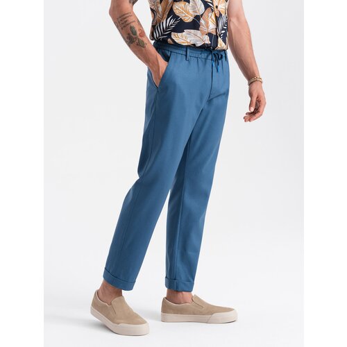 Ombre Men&amp;#039;s linen blend chino roll-up pants - blue denim Slike