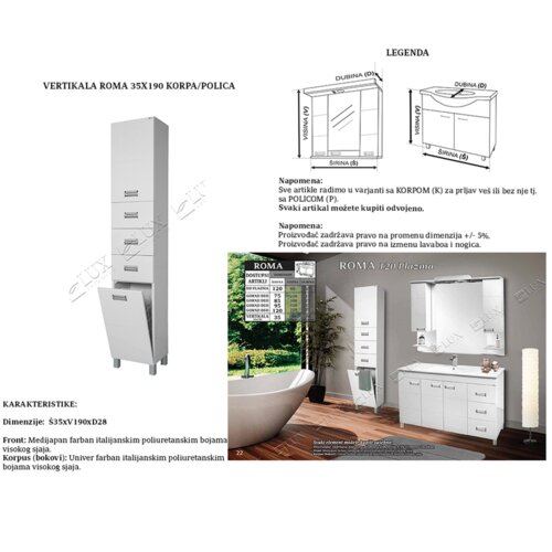 Ceramica lux Roma vertikala 35x190 polica Cene