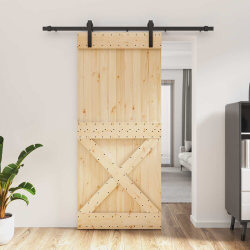  Klizna vrata Prirodna i crna 90 x 210 cm Čvrsta borovina Cene