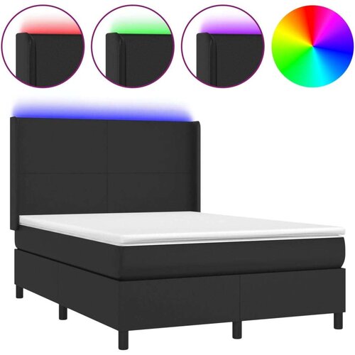  Krevet box spring s madracem LED crni 140x200cm od umjetne kože Slike